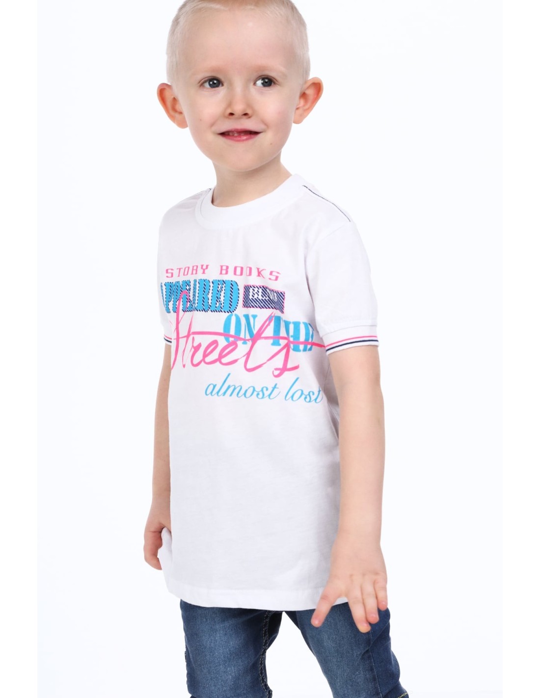 Tricou alb baieti cu inscriptii NDZ7357 - Magazin online - Boutique